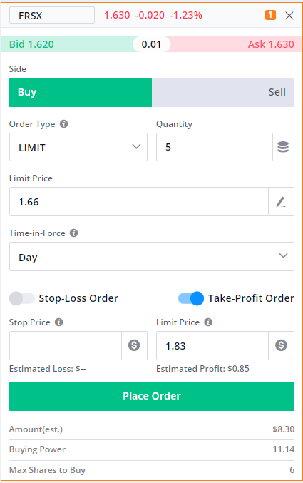 WEBULL stock purchase widget